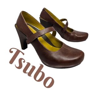 Tsubo Acrea Womens High Heels Sz 8 Brown Leather Adj Straps Mary Jane Pumps